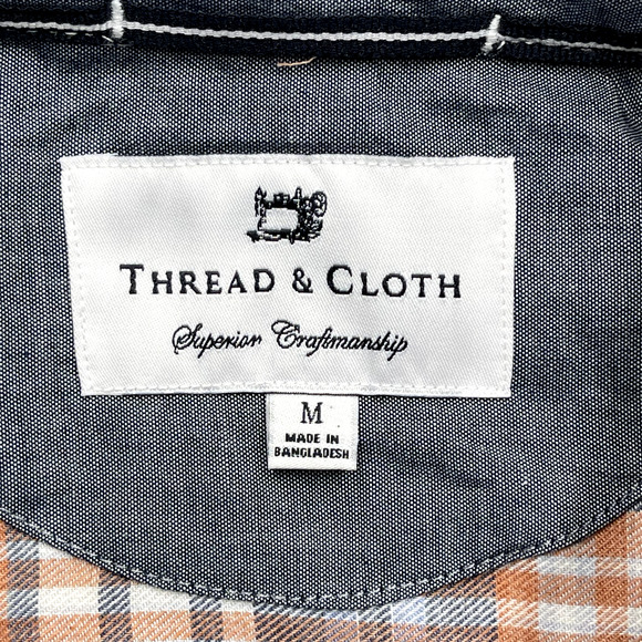 Thread & Cloth Button Down Shirt Mens M Twill Orange Blue Plaid Long Sleeve - Picture 4 of 12